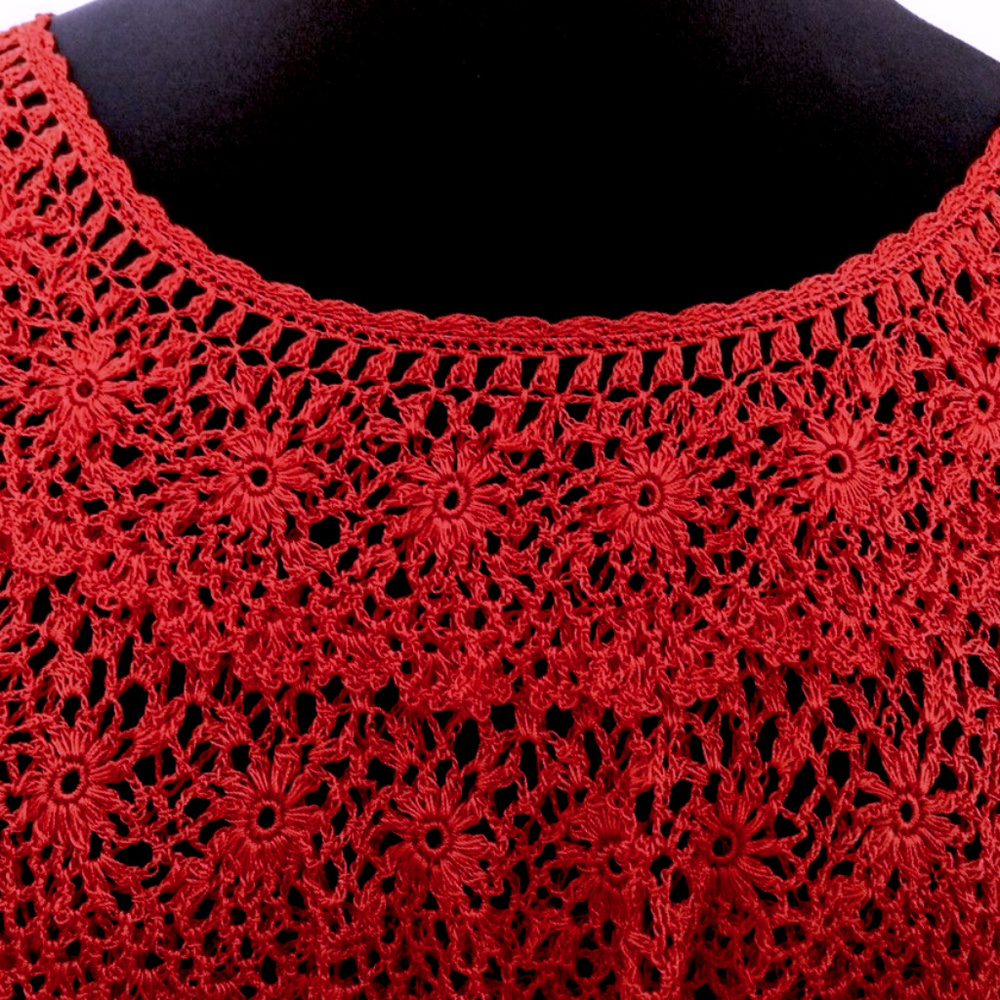 BOSTON PROPER Salsa CROCHET Ruffle Top RED Med